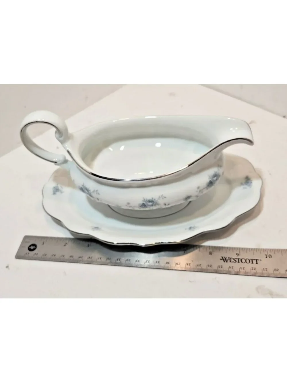 Vtg Johann Haviland Blue Garland China Bavaria Backstamp Gravy Boat w/Underplate